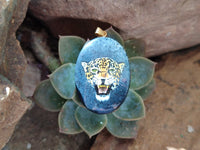 Polished Dumortierite Pendant with Hand Painted Leopard - Sold Per Item - From Mozambique