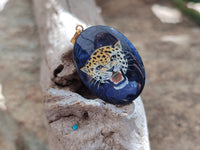 Polished Dumortierite Pendant with Hand Painted Leopard - Sold Per Item - From Mozambique