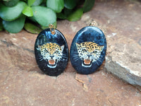 Polished Dumortierite Pendant with Hand Painted Leopard - Sold Per Item - From Mozambique