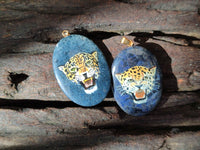 Polished Dumortierite Pendant with Hand Painted Leopard - Sold Per Item - From Mozambique