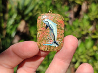 Polished Unakite Pendant with Hand Painted Dolphin - Sold Per Item - From South Africa