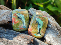 Polished Unakite Pendant with Hand Painted Dolphin - Sold Per Item - From South Africa