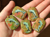 Polished Unakite Pendant with Hand Painted Dolphin - Sold Per Item - From South Africa