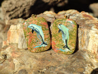 Polished Unakite Pendant with Hand Painted Dolphin - Sold Per Item - From South Africa