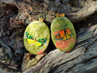 Polished Unakite Pendant with Hand Painted Butterfly - Sold Per Item - From South Africa