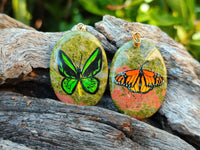 Polished Unakite Pendant with Hand Painted Butterfly - Sold Per Item - From South Africa