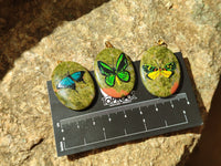 Polished Unakite Pendant with Hand Painted Butterfly - Sold Per Item - From South Africa