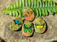 Polished Unakite Pendant with Hand Painted Butterfly - Sold Per Item - From South Africa