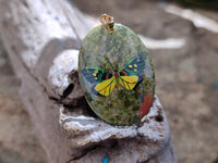 Polished Unakite Pendant with Hand Painted Butterfly - Sold Per Item - From South Africa