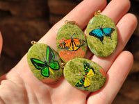 Polished Unakite Pendant with Hand Painted Butterfly - Sold Per Item - From South Africa