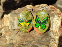 Polished Unakite Pendant with Hand Painted Butterfly - Sold Per Item - From South Africa