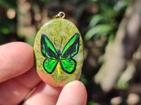 Polished Unakite Pendant with Hand Painted Butterfly - Sold Per Item - From South Africa