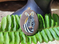 Polished Polychrome Jasper Pendant with Hand Painted Zebra - Sold Per Item - From Madagascar