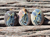 Polished Polychrome Jasper Pendant with Hand Painted Zebra - Sold Per Item - From Madagascar