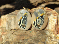 Polished Polychrome Jasper Pendant with Hand Painted Zebra - Sold Per Item - From Madagascar