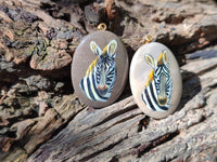 Polished Polychrome Jasper Pendant with Hand Painted Zebra - Sold Per Item - From Madagascar