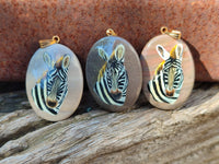 Polished Polychrome Jasper Pendant with Hand Painted Zebra - Sold Per Item - From Madagascar