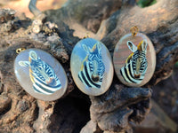 Polished Polychrome Jasper Pendant with Hand Painted Zebra - Sold Per Item - From Madagascar