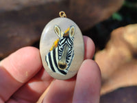 Polished Polychrome Jasper Pendant with Hand Painted Zebra - Sold Per Item - From Madagascar