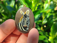 Polished Polychrome Jasper Pendant with Hand Painted Zebra - Sold Per Item - From Madagascar