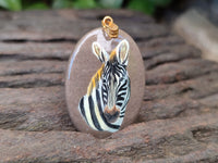 Polished Polychrome Jasper Pendant with Hand Painted Zebra - Sold Per Item - From Madagascar