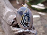 Polished Polychrome Jasper Pendant with Hand Painted Zebra - Sold Per Item - From Madagascar