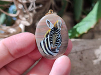 Polished Polychrome Jasper Pendant with Hand Painted Zebra - Sold Per Item - From Madagascar