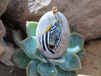 Polished Polychrome Jasper Pendant with Hand Painted Zebra - Sold Per Item - From Madagascar