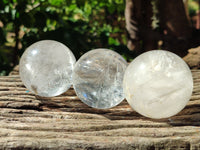 Polished Clear Quartz Crystal Sphere's x 3 From Madagascar