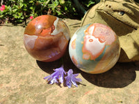 Polished Polychrome Jasper Spheres x 2 From Mahajanga, Madagascar