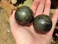 Polished Rare Pharaoh Stone Pyrite in Basalt Sphere-Balls x 3 From Iron Duke Mine, Zimbabwe