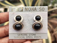 Polished Black Jade Stud Earrings - sold per pair - From China