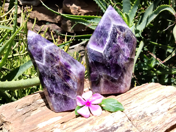 Polished Chevron Amethyst Crystal Points x 2 From Zambia