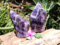 Polished Chevron Amethyst Crystal Points x 2 From Zambia