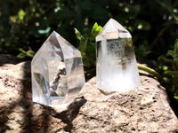 Polished Clear Quartz Crystals with Rainbow Veils x 12 From Madagascar