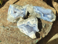 Natural Blue Lace Agate Geode Specimens x 12 From Malawi