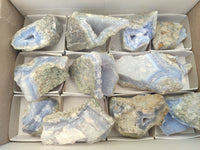 Natural Blue Lace Agate Geode Specimens x 12 From Malawi