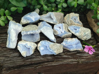 Natural Blue Lace Agate Geode Specimens x 12 From Malawi