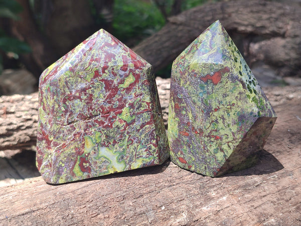 Polished Bastite Dragons Blood Stone Points x 3 From Tshipise, South Africa