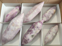 Polished Double Terminated Lepidolite Points x 6 From Madagascar