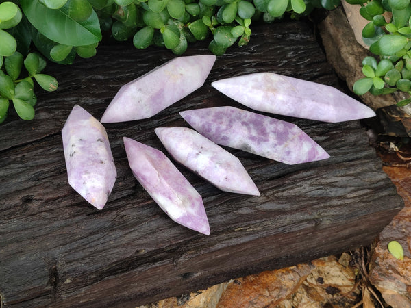 Polished Double Terminated Lepidolite Points x 6 From Madagascar