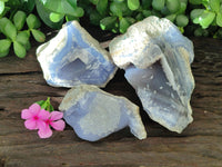 Natural Blue Lace Agate Geode Specimens x 3 From Malawi