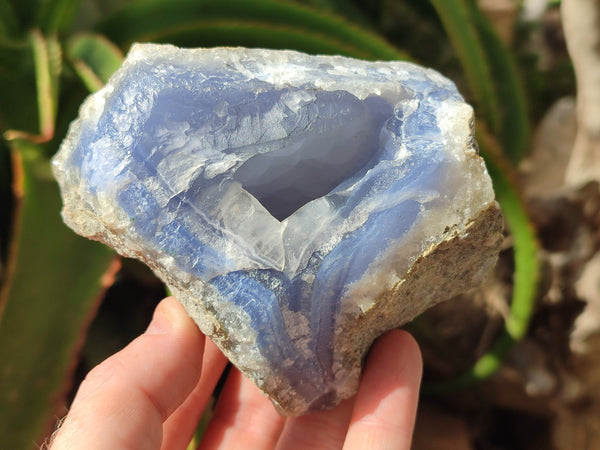 Natural Blue Lace Agate Geode Specimens x 3 From Malawi