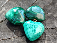 Hand Made Flower Banded Malachite Heart Pendants - Sold Per Item - From Congo