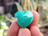 Hand Made Flower Banded Malachite Heart Pendants - Sold Per Item - From Congo