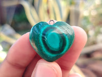 Hand Made Flower Banded Malachite Heart Pendants - Sold Per Item - From Congo