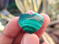 Hand Made Flower Banded Malachite Heart Pendants - Sold Per Item - From Congo