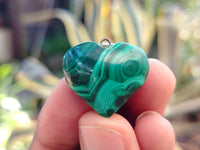 Hand Made Flower Banded Malachite Heart Pendants - Sold Per Item - From Congo