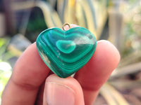 Hand Made Flower Banded Malachite Heart Pendants - Sold Per Item - From Congo