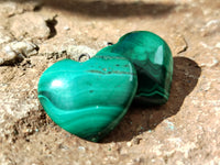 Hand Made Flower Banded Malachite Heart Pendants - Sold Per Item - From Congo